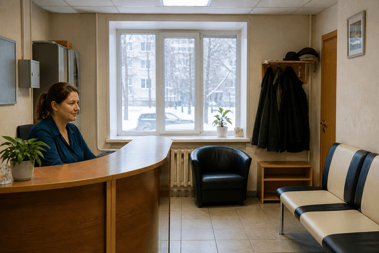 Зона приёма посетителей филиала «Наркология Москвы» по адресу: 117647, г Москва, р-н Коньково, ул Профсоюзная, д 109В стр 2
