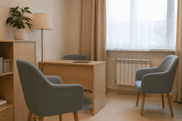 Кабинет психолога клиники «Наркология Москвы» по адресу: 127576, г Москва, р-н Лианозово, ул Новгородская, д 10
