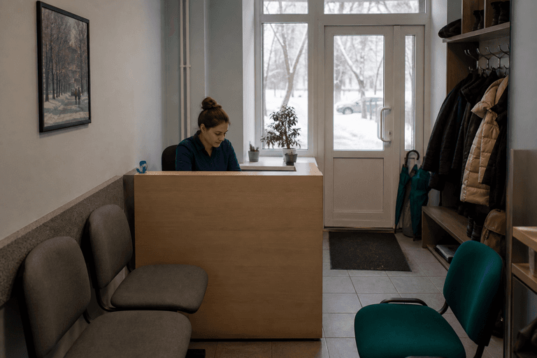 Зона приёма посетителей филиала «Наркология Москвы» по адресу: 125480, г Москва, р-н Северное Тушино, ул Планерная, д 1 к 2