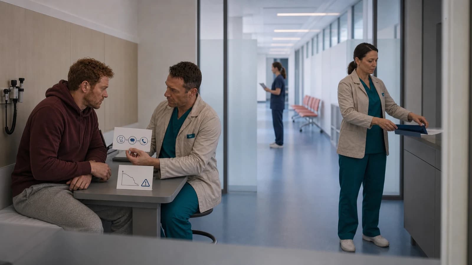 Врач обсуждает с пациентом продолжение лечения и риск передозировки после перерыва
