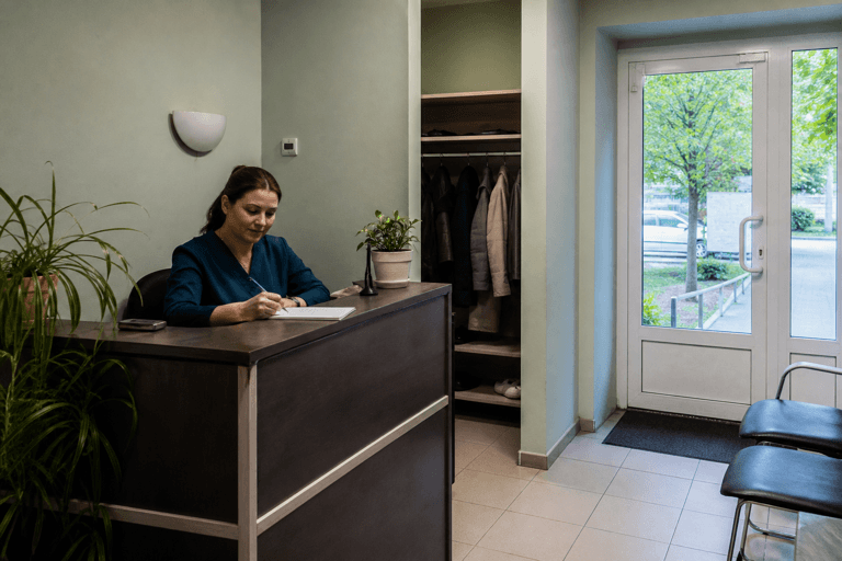 Зона приёма посетителей филиала «Наркология Москвы» по адресу: 115408, г Москва, р-н Братеево, ул Братеевская, д 31А