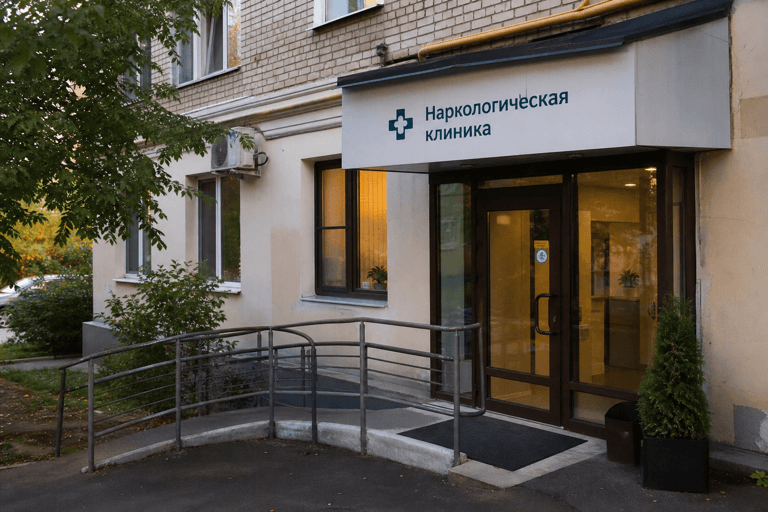 Вход филиала «Наркология Москвы» по адресу: 140170, Московская обл, г Бронницы, Комсомольский пер, д 30