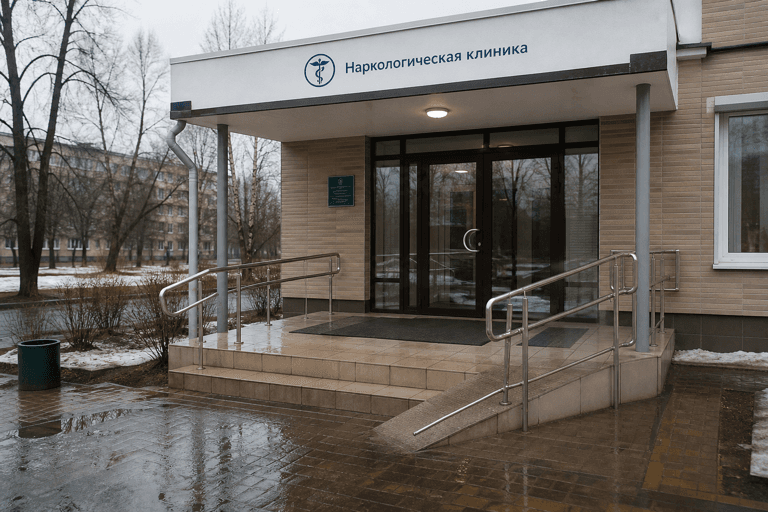 Вход филиала «Наркология Москвы» по адресу: 142301, Московская обл, г Чехов, ул Береговая, д 30