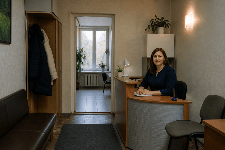 Зона приёма посетителей филиала «Наркология Москвы» по адресу: 121309, г Москва, р-н Филевский парк, ул Большая Филёвская, д 23 к 2 стр 2