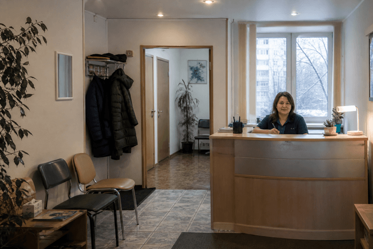 Зона приёма посетителей филиала «Наркология Москвы» по адресу: 119334, г Москва, Гагаринский р-н, ул Косыгина, д 17 к 11