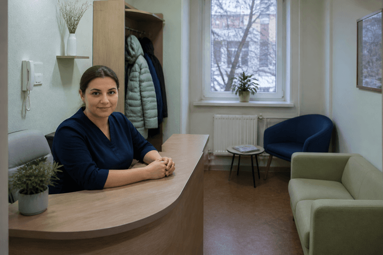 Зона приёма посетителей филиала «Наркология Москвы» по адресу: 119048, г Москва, р-н Хамовники, ул Усачёва, д 25