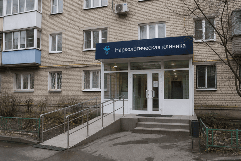 Вход филиала «Наркология Москвы» по адресу: 141075, Московская обл, г Королёв, пр-кт Королева, д 42