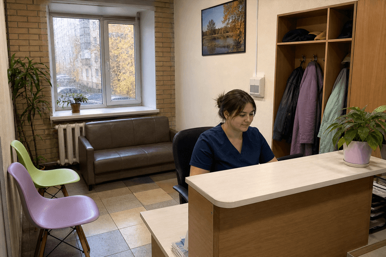 Зона приёма посетителей филиала «Наркология Москвы» по адресу: 109559, г Москва, ул Белореченская, д 2