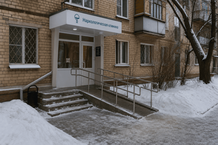 Вход филиала «Наркология Москвы» по адресу: 140060, Московская обл, г Люберцы, пгт Мирный, ул Мирная, д 13