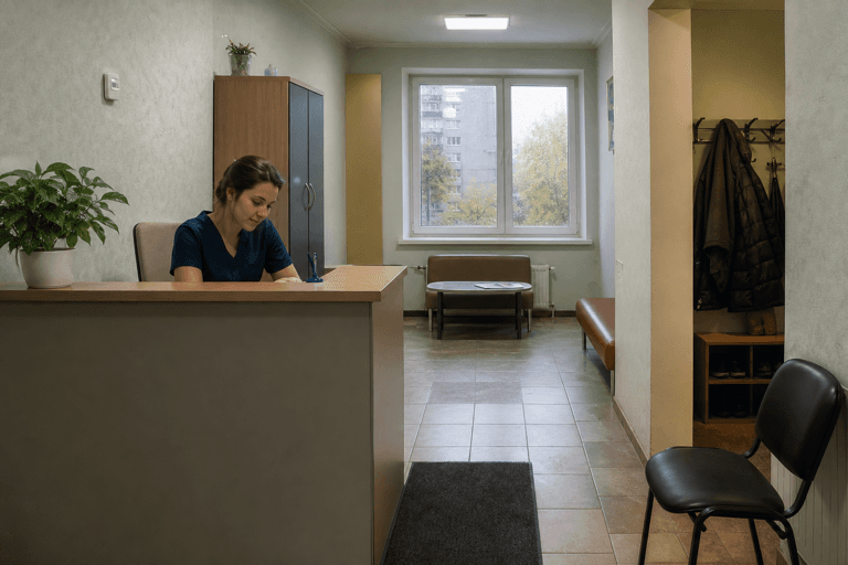 Зона приёма посетителей филиала «Наркология Москвы» по адресу: 111674, г Москва, р-н Некрасовка, ул 2-я Вольская, д 19 стр 2