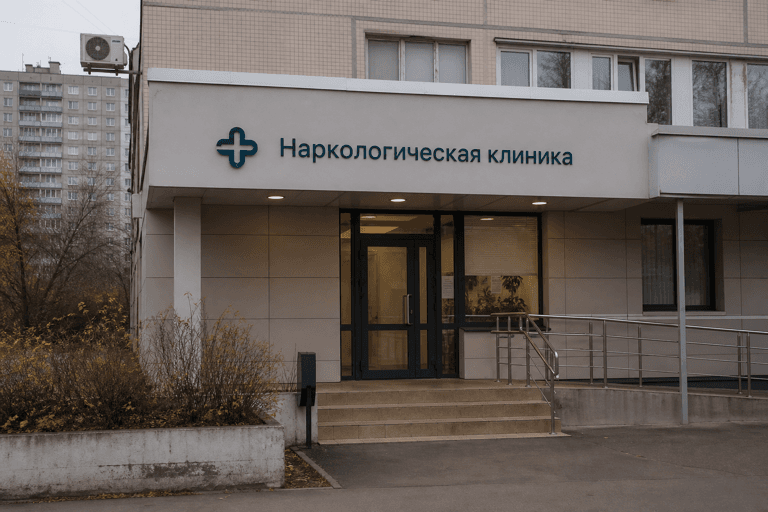 Вход филиала «Наркология Москвы» по адресу: 109548, г Москва, р-н Печатники, ул Шоссейная, д 8