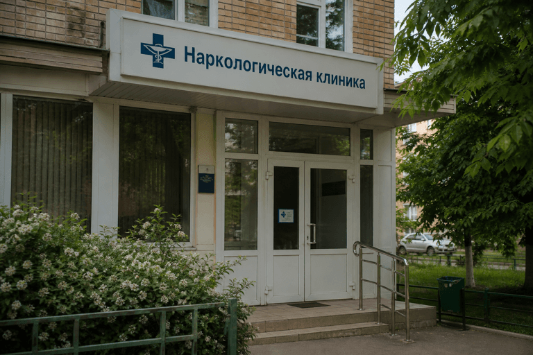 Вход филиала «Наркология Москвы» по адресу: 143441, Московская обл, г Красногорск, пгт Путилково, д 4А