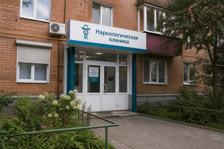 Вход филиала «Наркология Москвы» по адресу: 140108, Московская обл, г Раменское, ул Михалевича, д 10