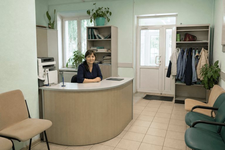 Зона приёма посетителей филиала «Наркология Москвы» по адресу: 108851, г Москва, г Щербинка, р-н Щербинка, ул Железнодорожная, д 24А стр 1