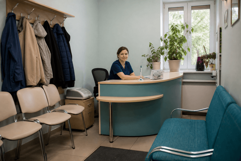 Зона приёма посетителей филиала «Наркология Москвы» по адресу: 108814, г Москва, р-н Коммунарка, деревня Сосенки, д 200 стр 2