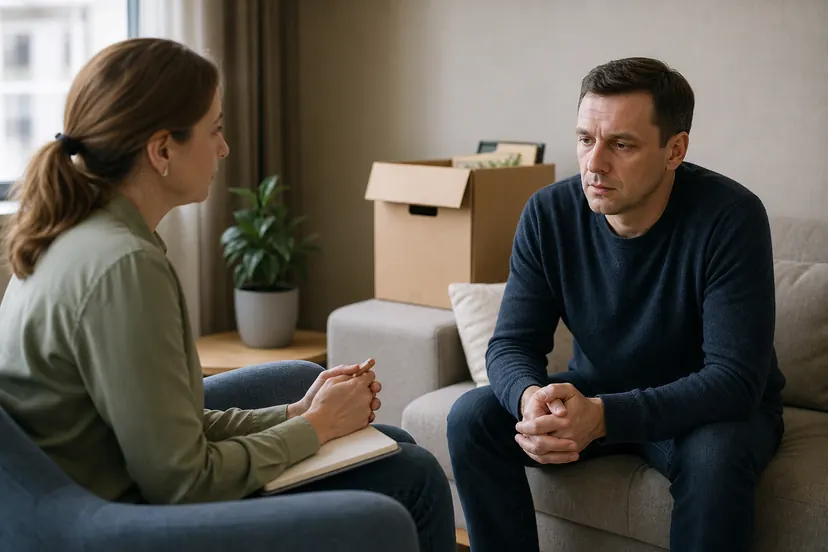 Психотерапевт поддерживает пациента с расстройством адаптации